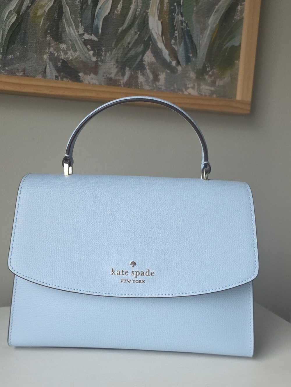 NWT Kate Spade Darcy Top Handle Satchel - Pale Hydra Blue Pebbled Leather